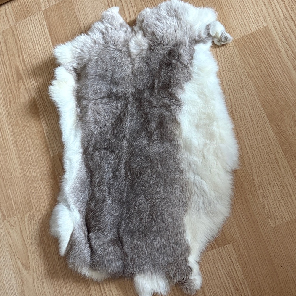 #0305 Gray White Rabbit Fur Pelt Craft Supply